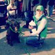 Betsy Root with chocolate lab Jayna and son, James, at Dublin Saint Patrick's Day parade 2014
