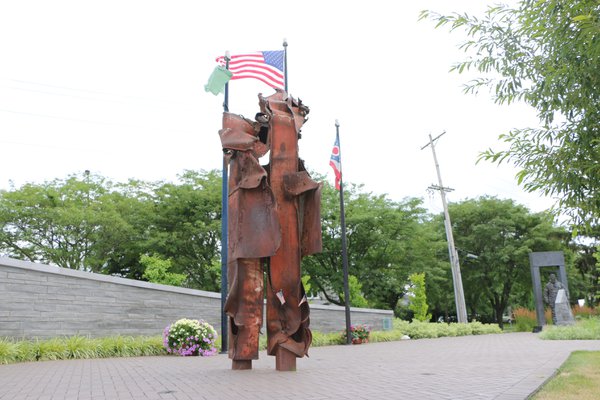 C-40, a piece of steel from the North Tower of the World Trade Center, stands in First Responders Park..JPG